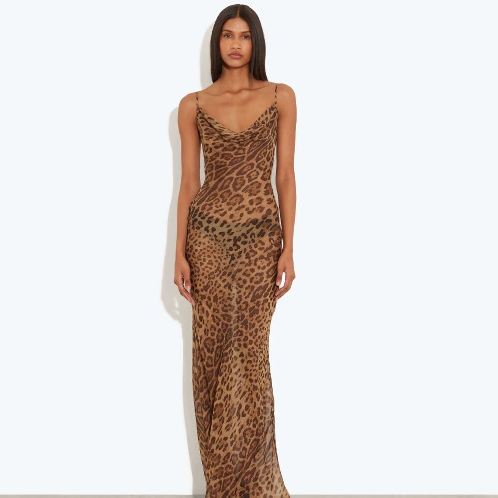 Rat & Boa Leopard Print Maxi Dress in Brown